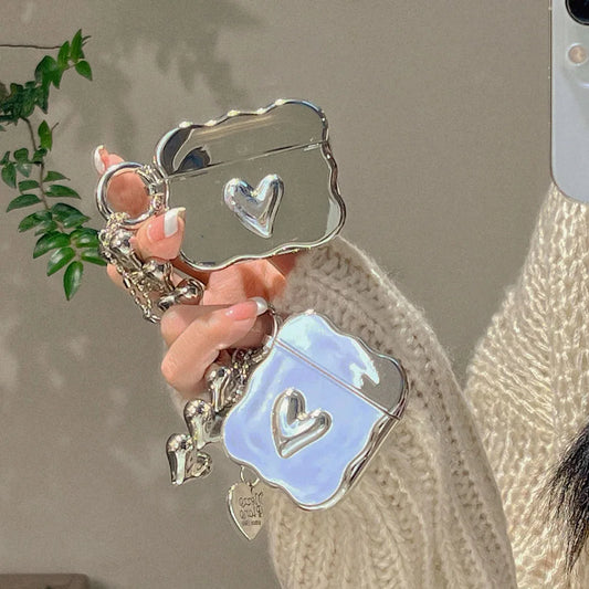 Cute Silver Heart Airpod Case