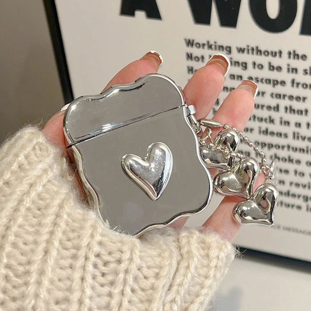 Cute Silver Heart Airpod Case